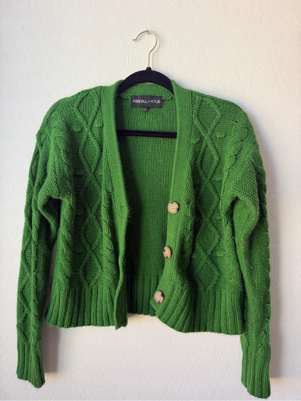 Kendall & Kylie Kelly Green Cable Knit Button-Front Cardigan